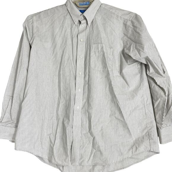 Savile Row Mens Button Up Shirt XL Gray Tan Striped DISCOLORATION UNDERARM - Picture 1 of 6